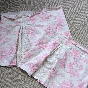 Pink Toile Floral Print Cotton Curtain Valance Panels Shabby Farmhouse Pair Of 2